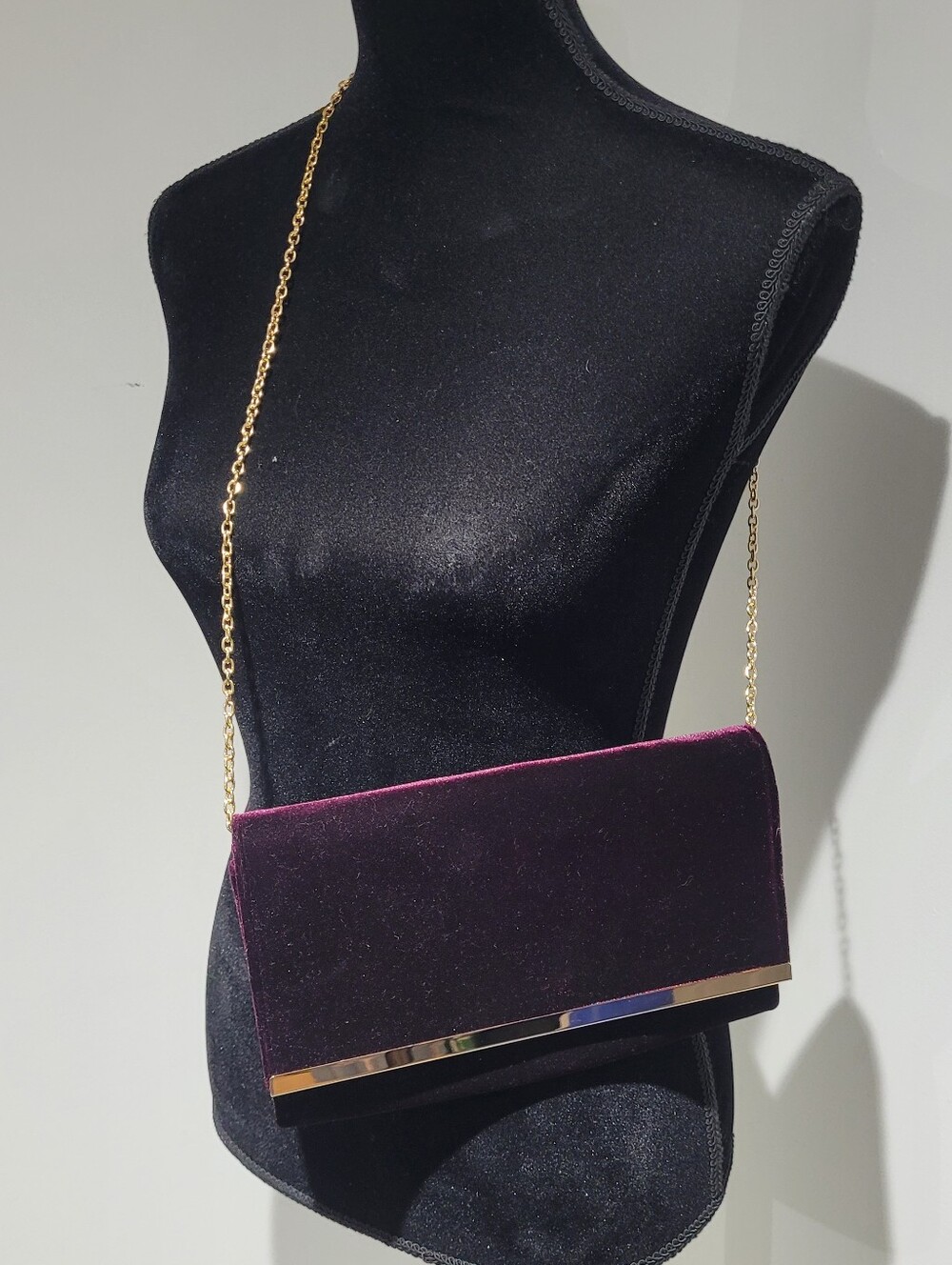 Next Women's Velvet Gold Chain Crossbody Bag Deep Purple Glamorous Eveningwear